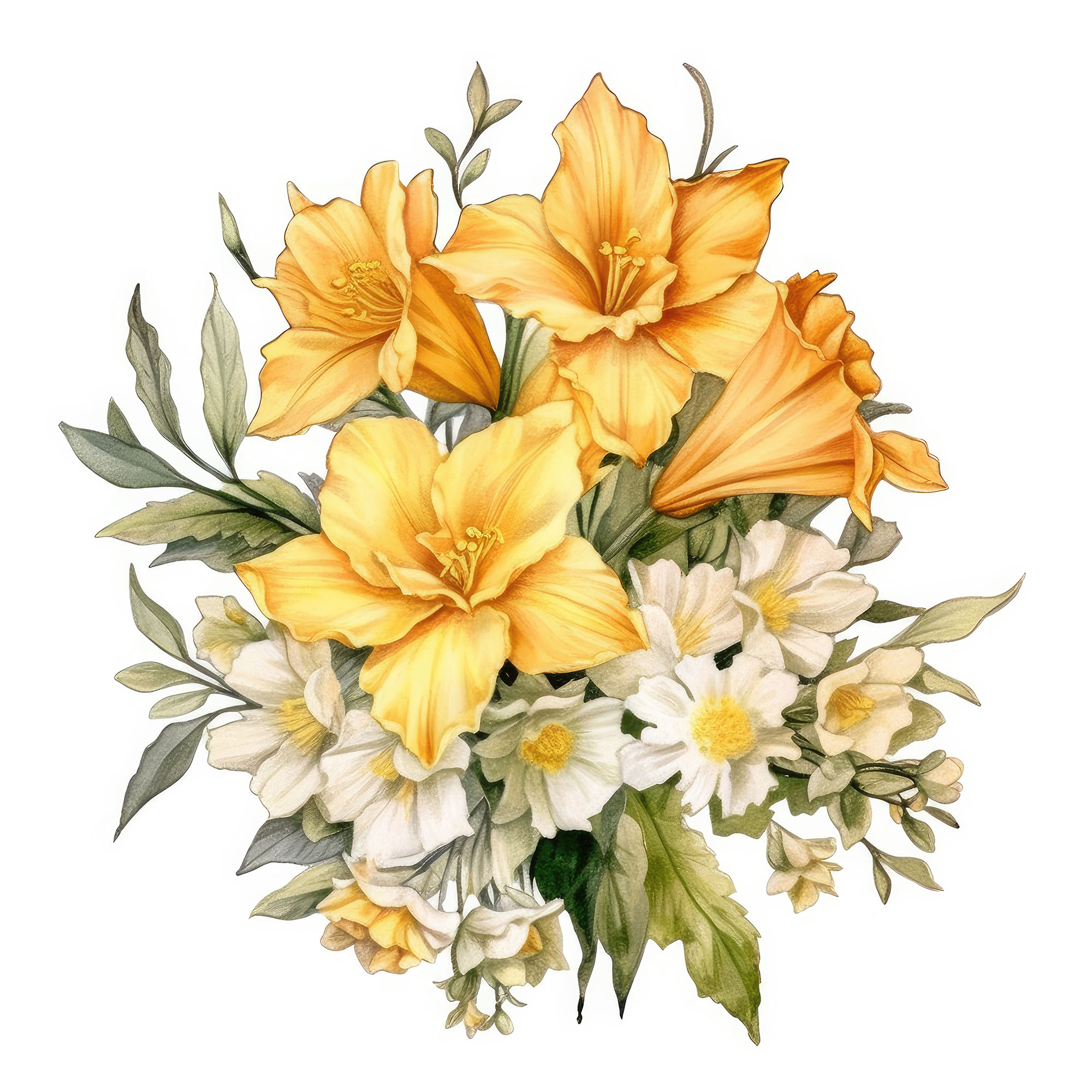 Daffodils Bouquet Watercolor Flower Clipart - Furballfiesta.com ...